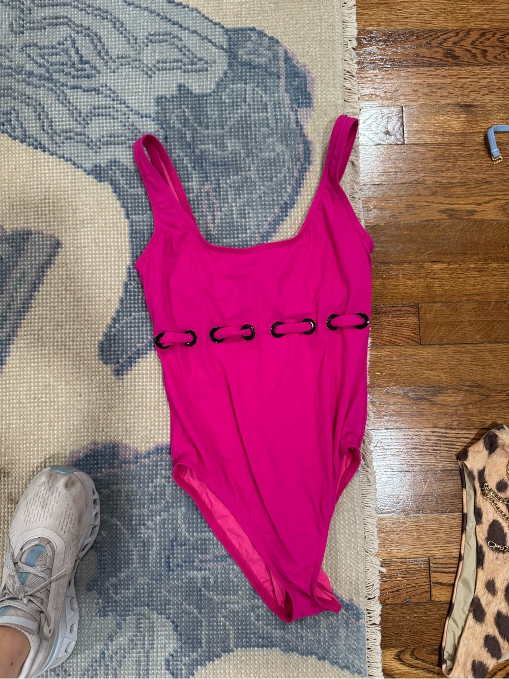Women’s Hot Pink Scoop-Back One-Piece Swimsuit with Grommet Detail